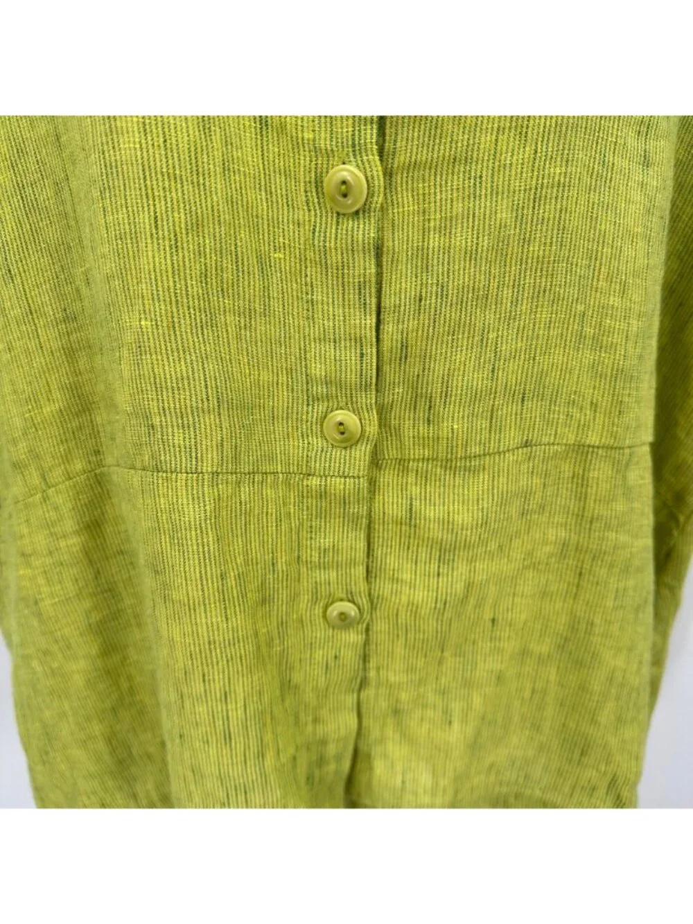 NWOT Flax Womens Green Button-Up 100% Linen Collared 3/4 Sleeve Tunic Shirt S